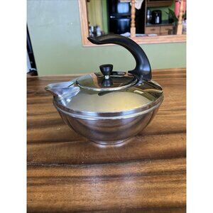 Vintage Revere Ware 1801 Stainless Steel Tea Pot Kettle W/Cat Tail Handle MCM